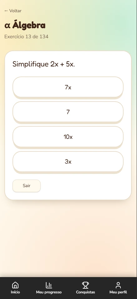 Exercício de Álgebra: simplifique 2x + 5x